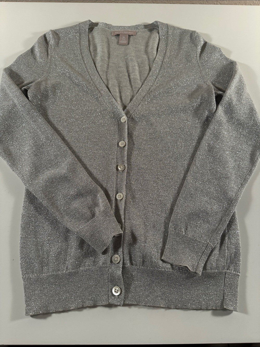 Banana Republic Silver Metallic V-Neck Cardigan